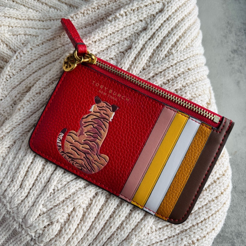 TORY BURCH TIGER ZIP CARD CASE CARD HOLDER
